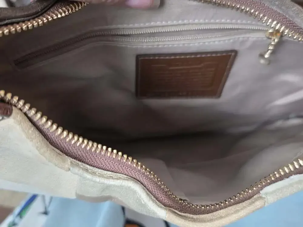 Coach Patchwork Suede and Leather Hobo Bag in Metallic Gold and Brown